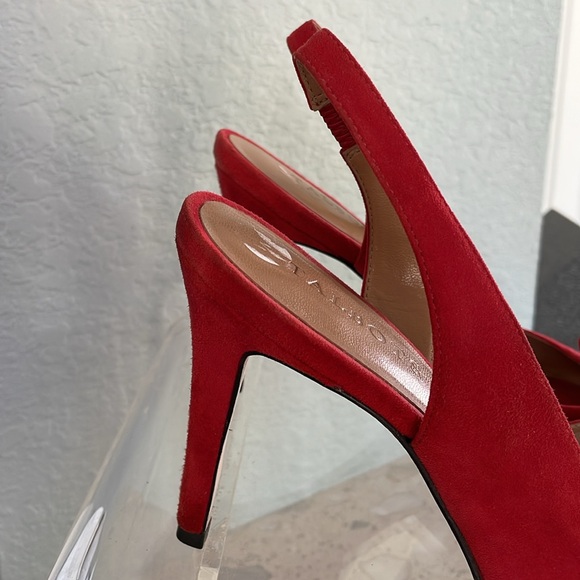 Peep Toe sling back pumps red suede leather 8.5 Medium - Picture 6 of 15